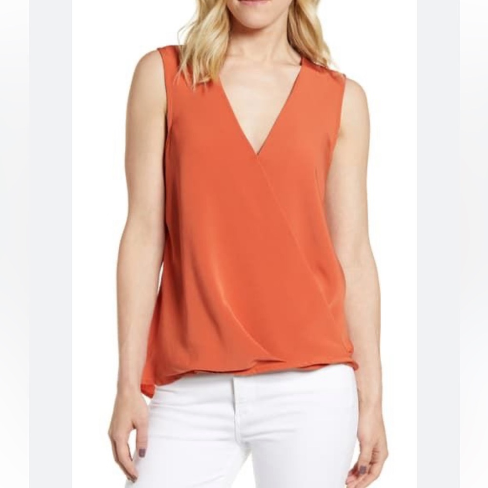 Bobeau Mira Surplice Tank Top in Deep Rose Orange